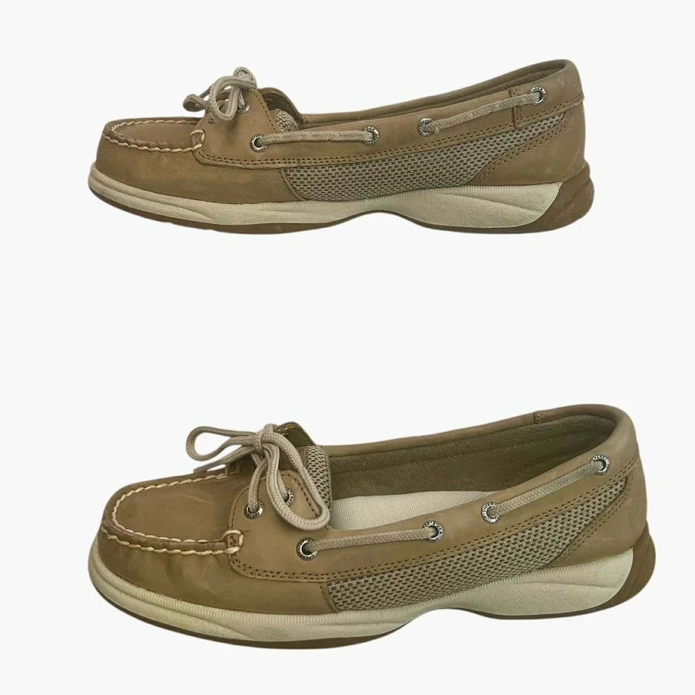 Sperry‎ Top Sider Boat Shoes Tan Leather Mesh Comfort Women's Size 8.5